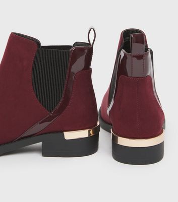 Extra Wide Fit Dark Red Suedette Metal Trim Chelsea Boots New Look Vegan