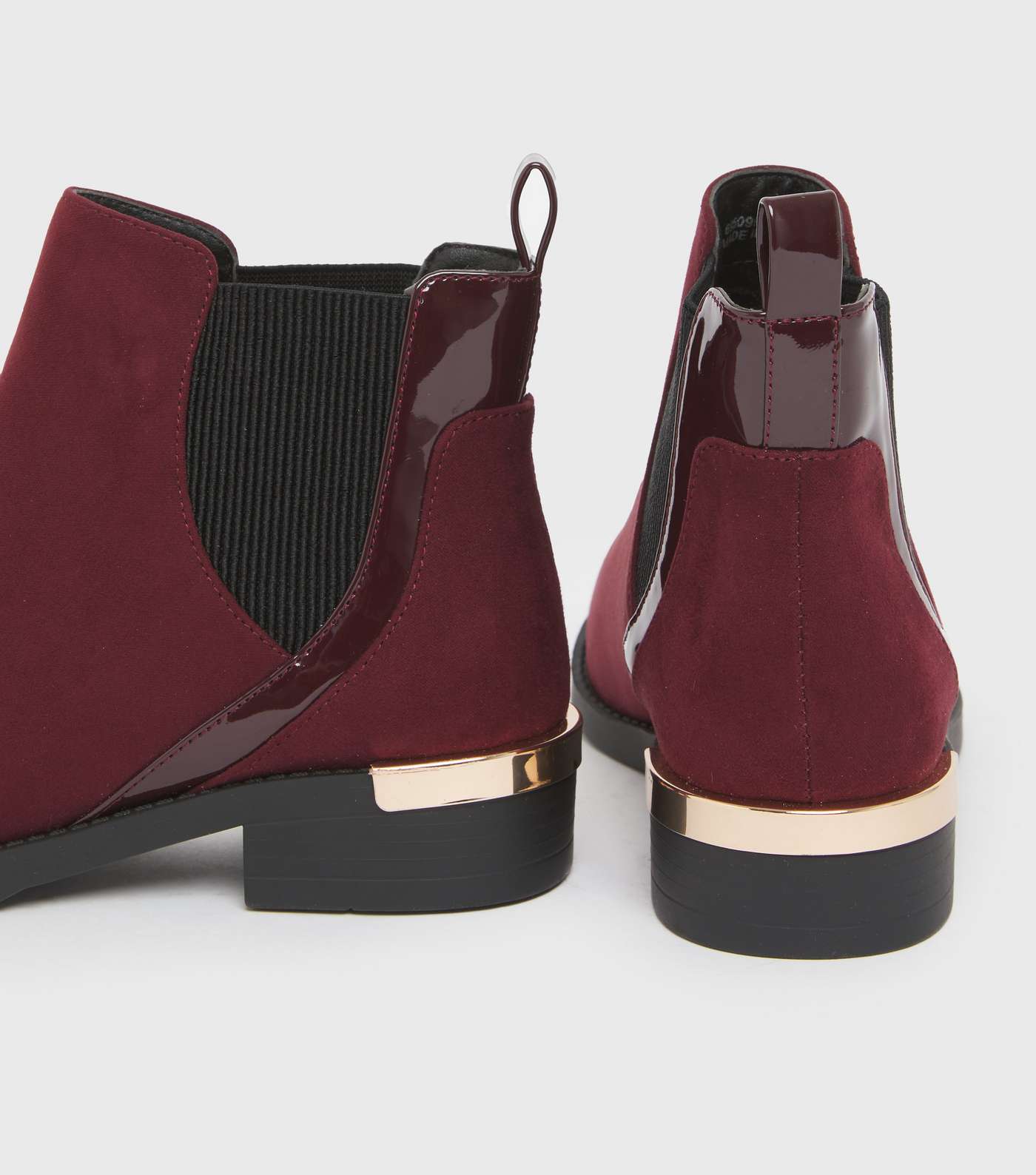 Extra Wide Fit Dark Red Suedette Metal Trim Chelsea Boots Image 4