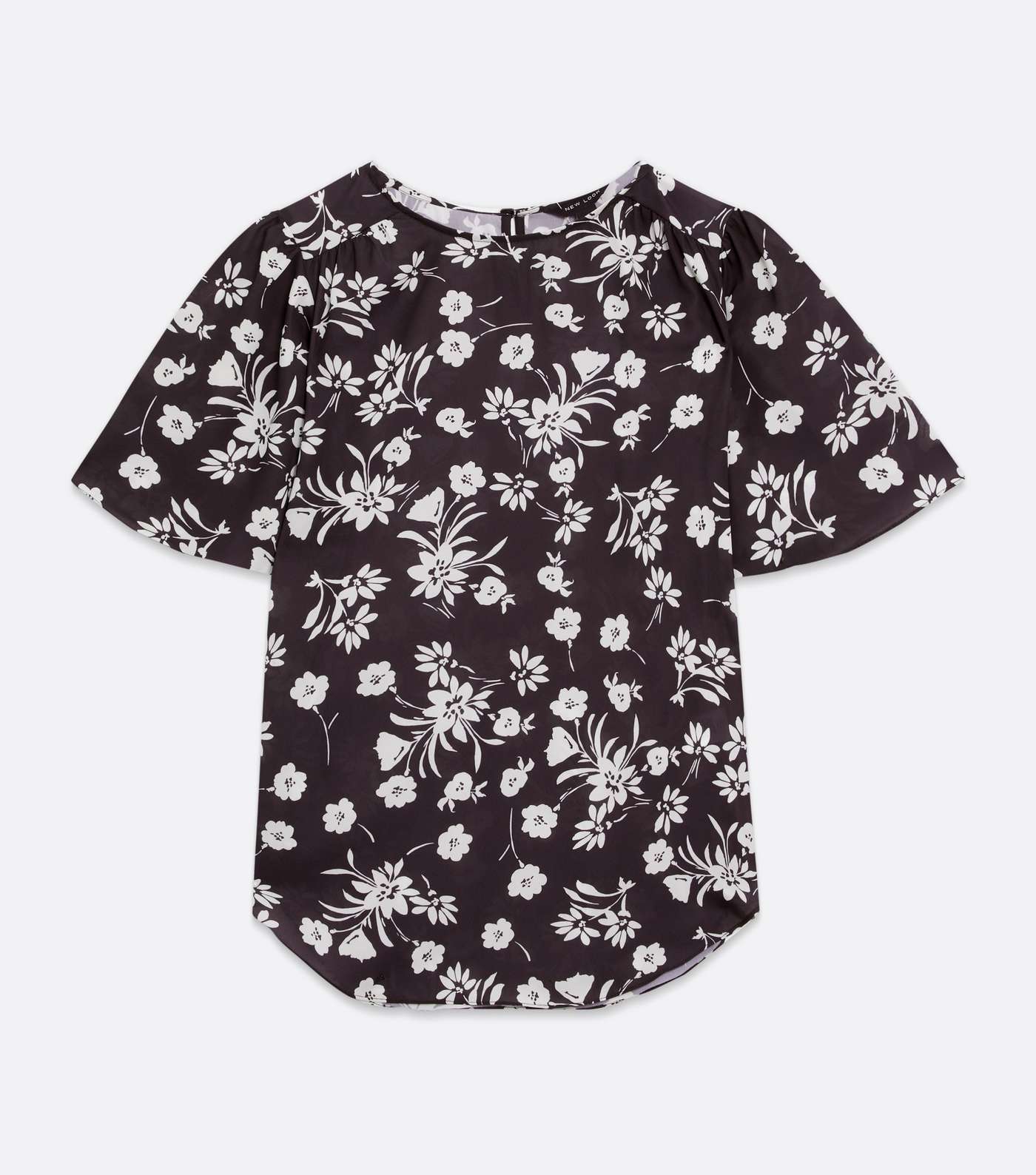 Black Floral Flutter Sleeve T-Shirt Image 5