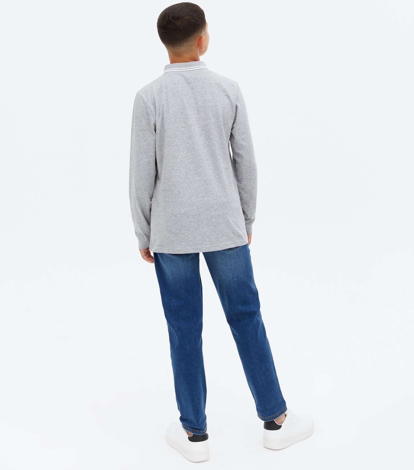 Boys Grey Embroidered Long Sleeve Polo Shirt Image 4