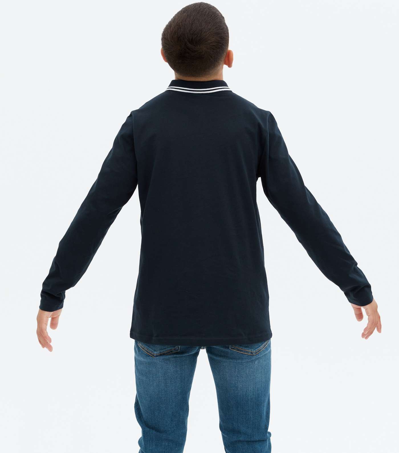 Boys Navy Embroidered Long Sleeve Polo Shirt Image 4