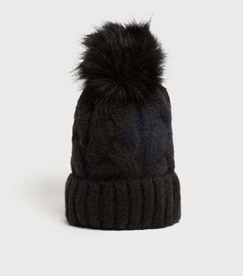 black faux fur bobble hat