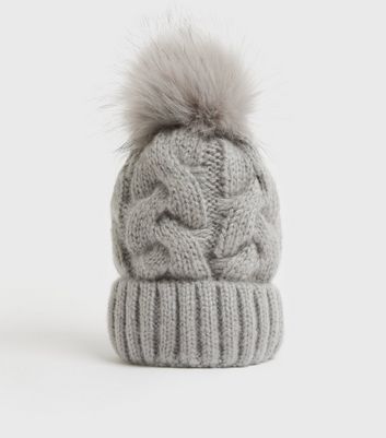 grey fur bobble hat