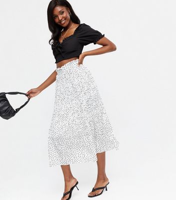 High waisted polka 2024 dot midi skirt