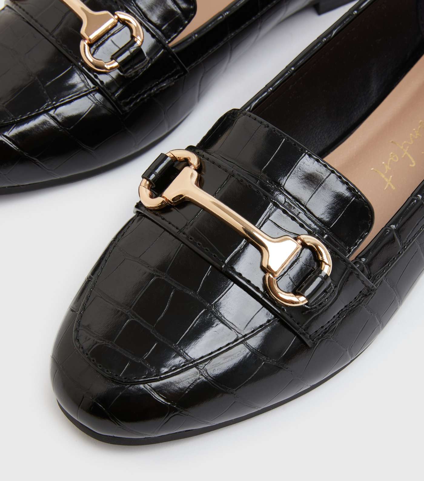 Black Patent Faux Croc Metal Trim Loafers Image 4