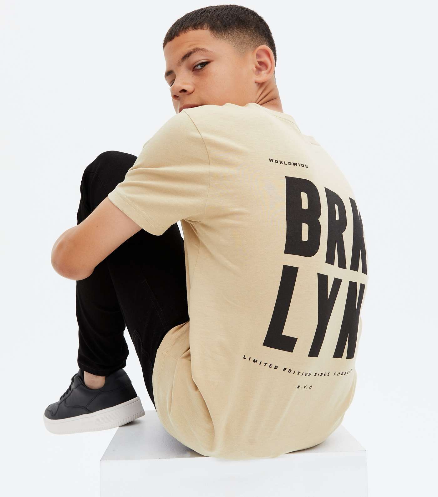 Boys Stone BRKLYN Front and Back Logo T-Shirt Image 4