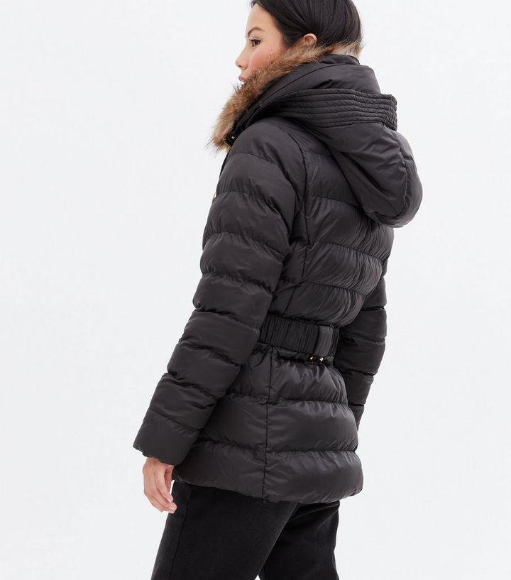 Blue Vanilla Black Faux Fur Hooded Puffer Jacket New Look Blue Vanilla Black Faux Fur Hooded, Blue Vanilla Black Faux Fur Hooded Puffer Coat