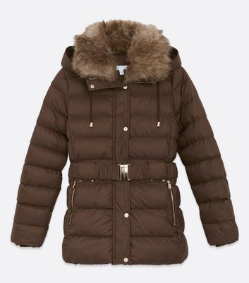 Blue Vanilla Dark Brown Faux Fur Hooded 