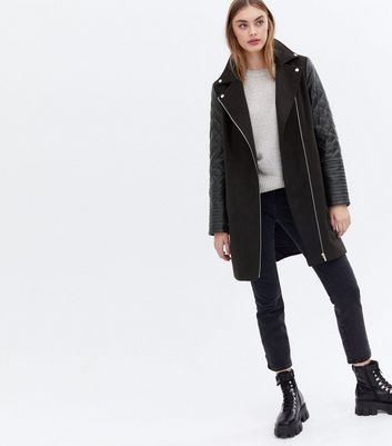 leather look parka coats