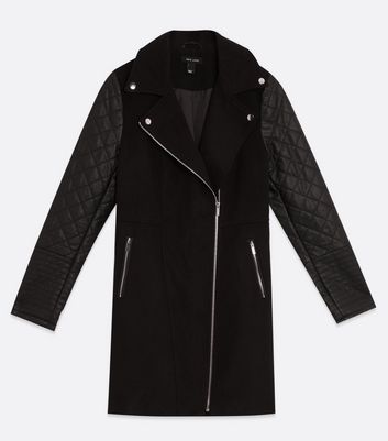 long black coat with leather sleeves