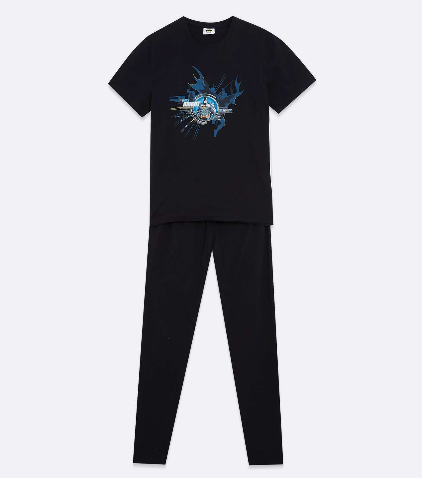 Black Jogger Pyjama Set with Batman Logo Image 5