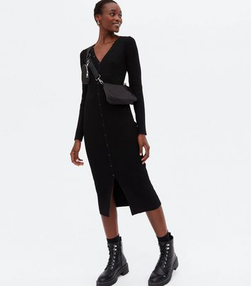 new look black button dress