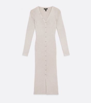 Tall Cream Ribbed Knit Button Front 