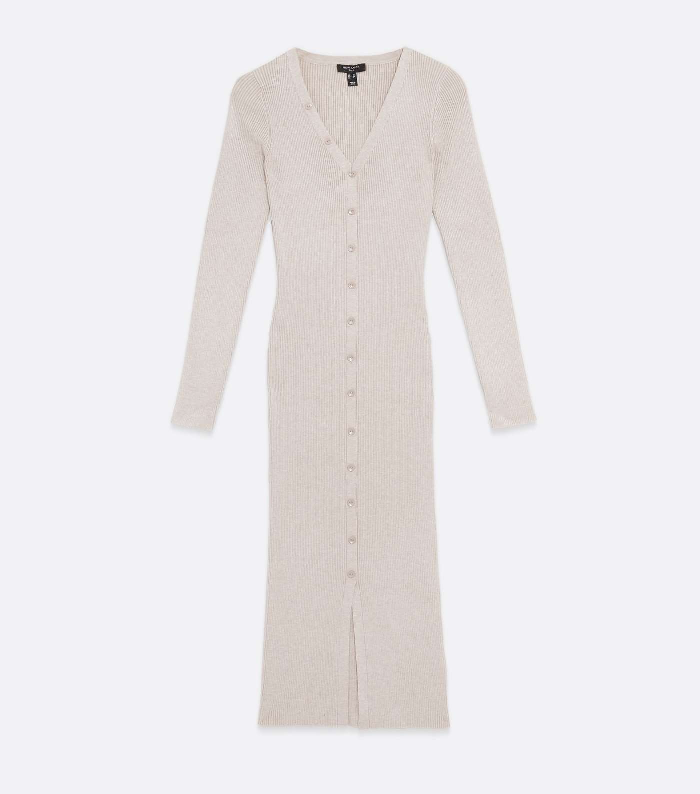 Tall Cream Ribbed Knit Button Front Midi Dress Image 5