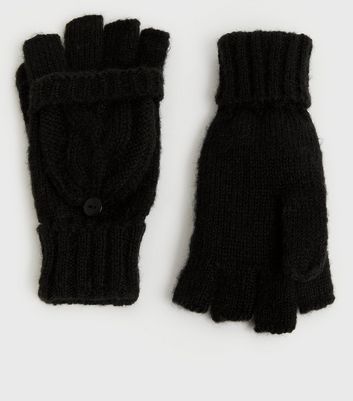 womens black cable knit gloves