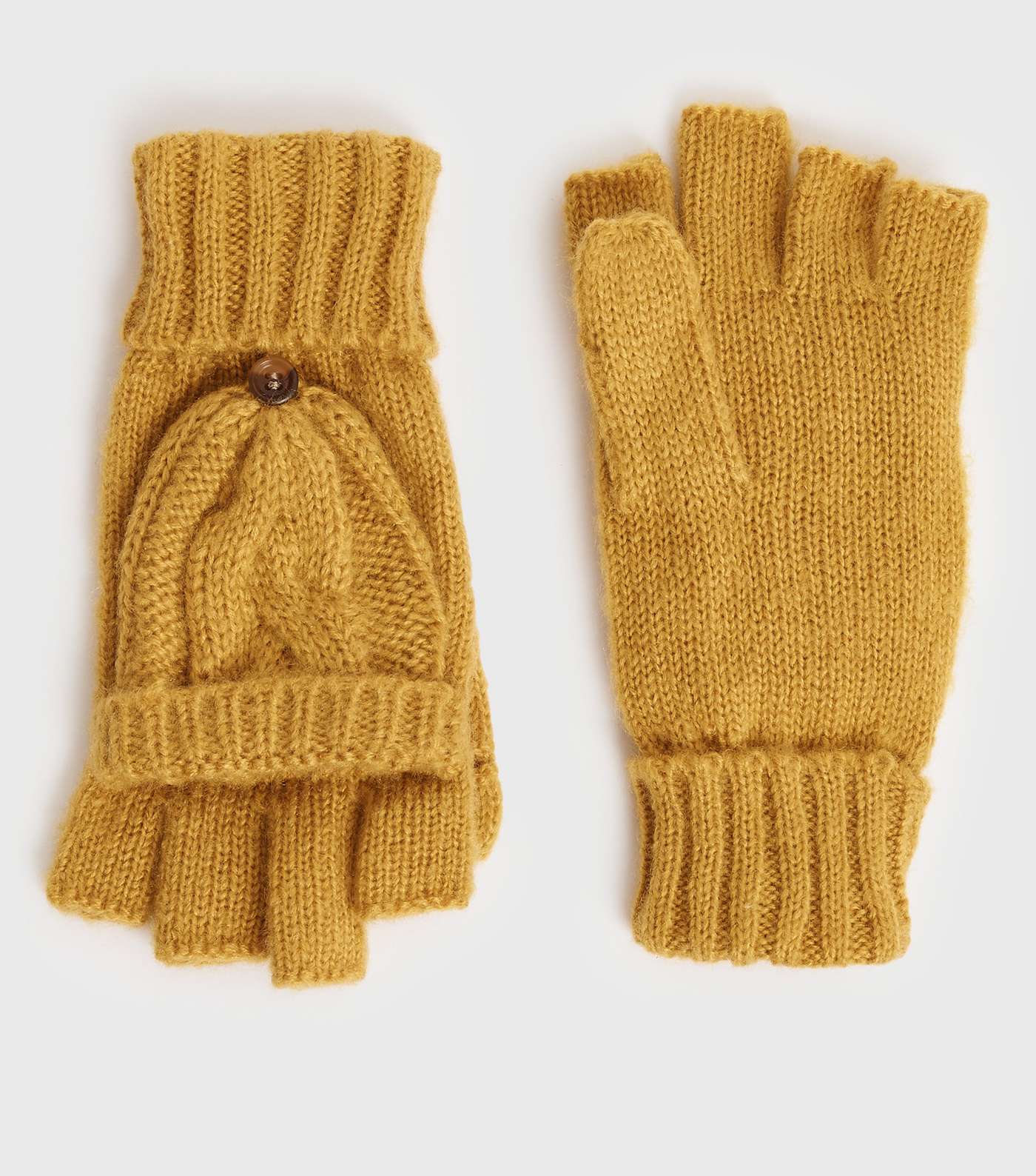 Yellow Cable Knit Flip Top Gloves