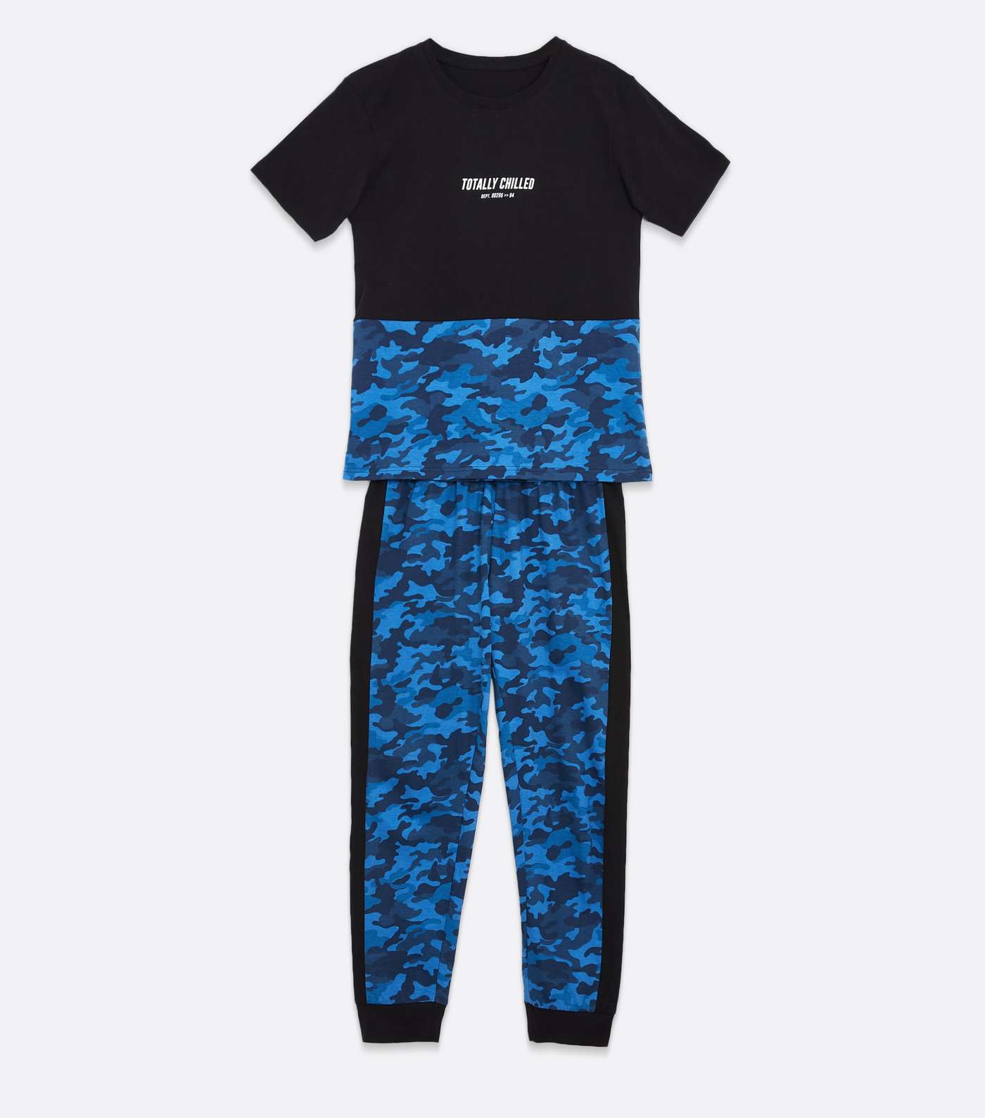 Boys Blue Camo Totally Chilled Logo Jogger Pyjama Set Image 5