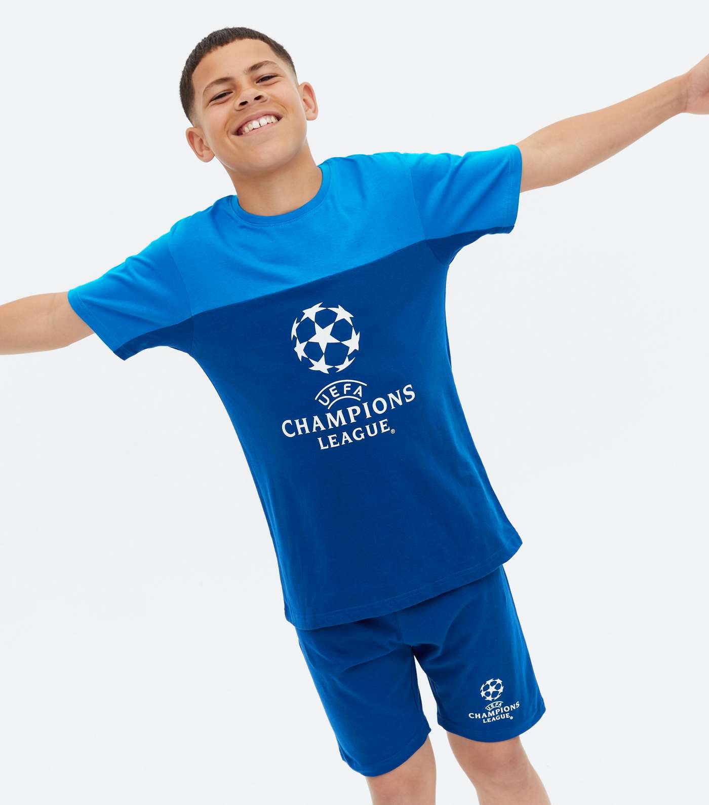 Boys Navy Champions League Logo Short Pyjama Set Image 2