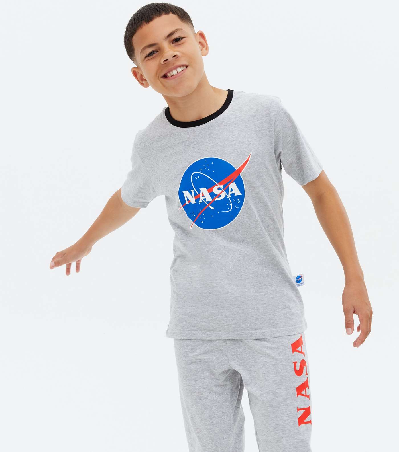 Boys Grey Marl NASA Logo T-Shirt and Jogger Pyjama Set Image 2