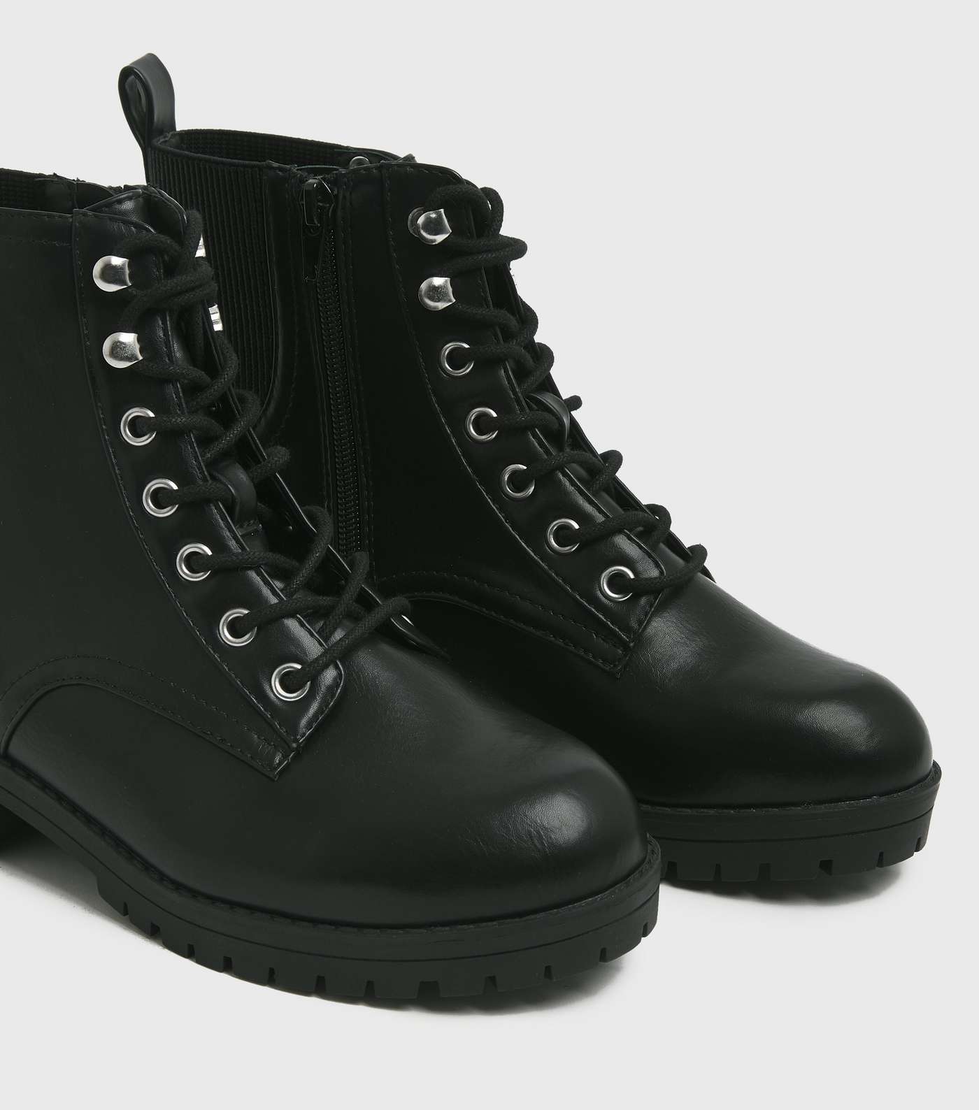 Extra Wide Fit Black Elasticated Lace Up Chunky Boots Image 3
