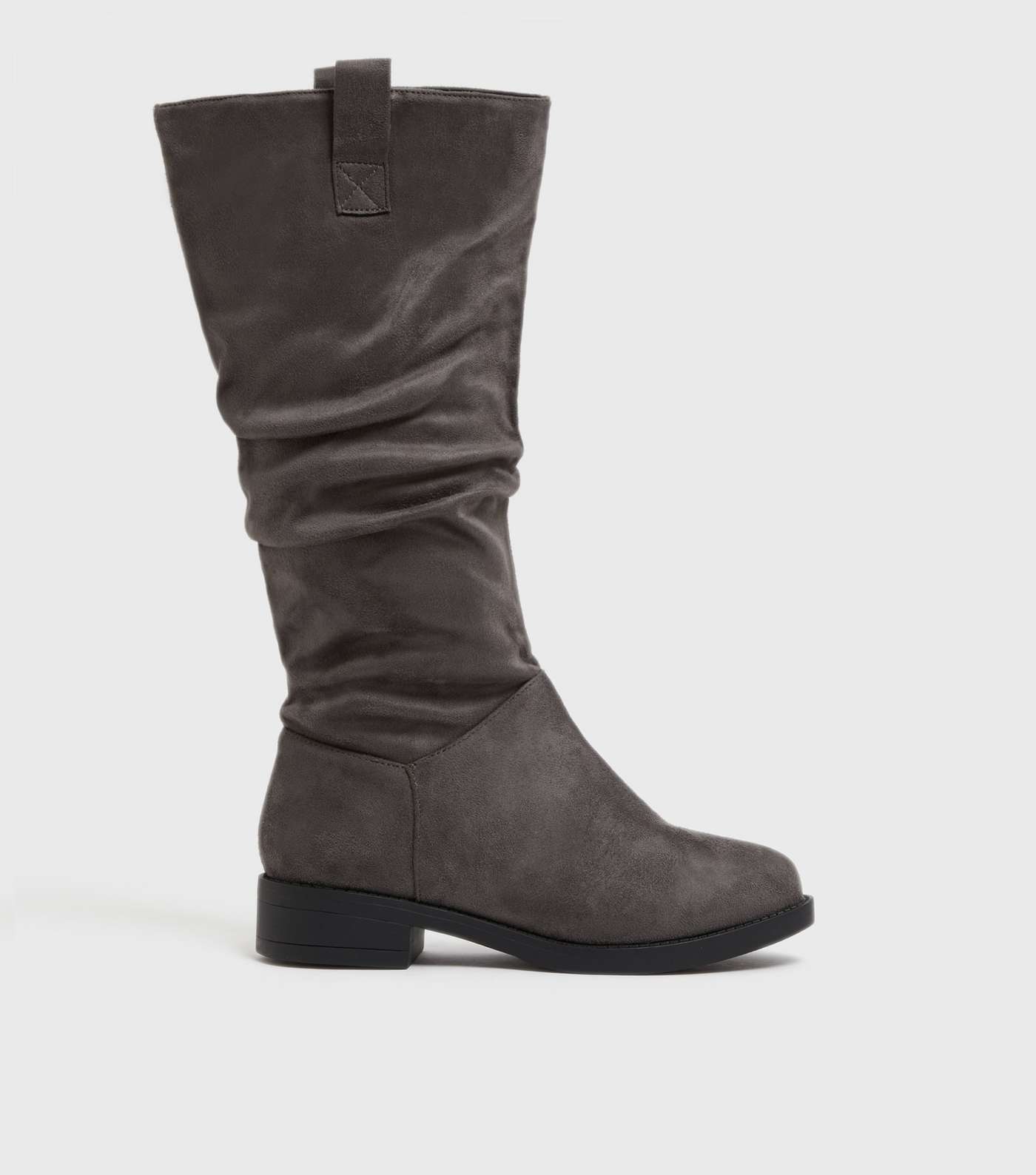 Wide Fit Grey Suedette Slouch Calf Boots