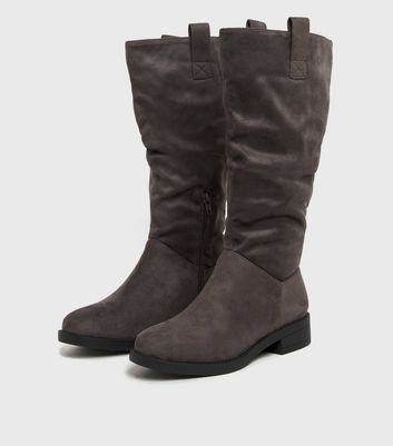 grey suede wide calf boots