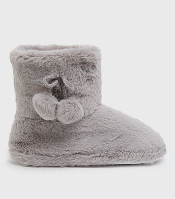 grey fluffy boot slippers