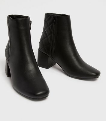 shop for Black Quilted Block Heel Ankle Boots New Look Vegan at Shopo