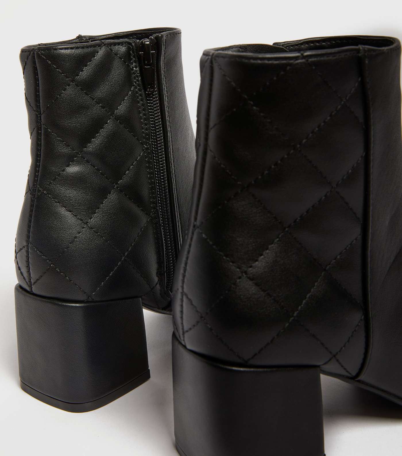 Black Quilted Block Heel Ankle Boots Image 4