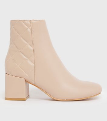 Camel Quilted Block Heel Ankle Boots