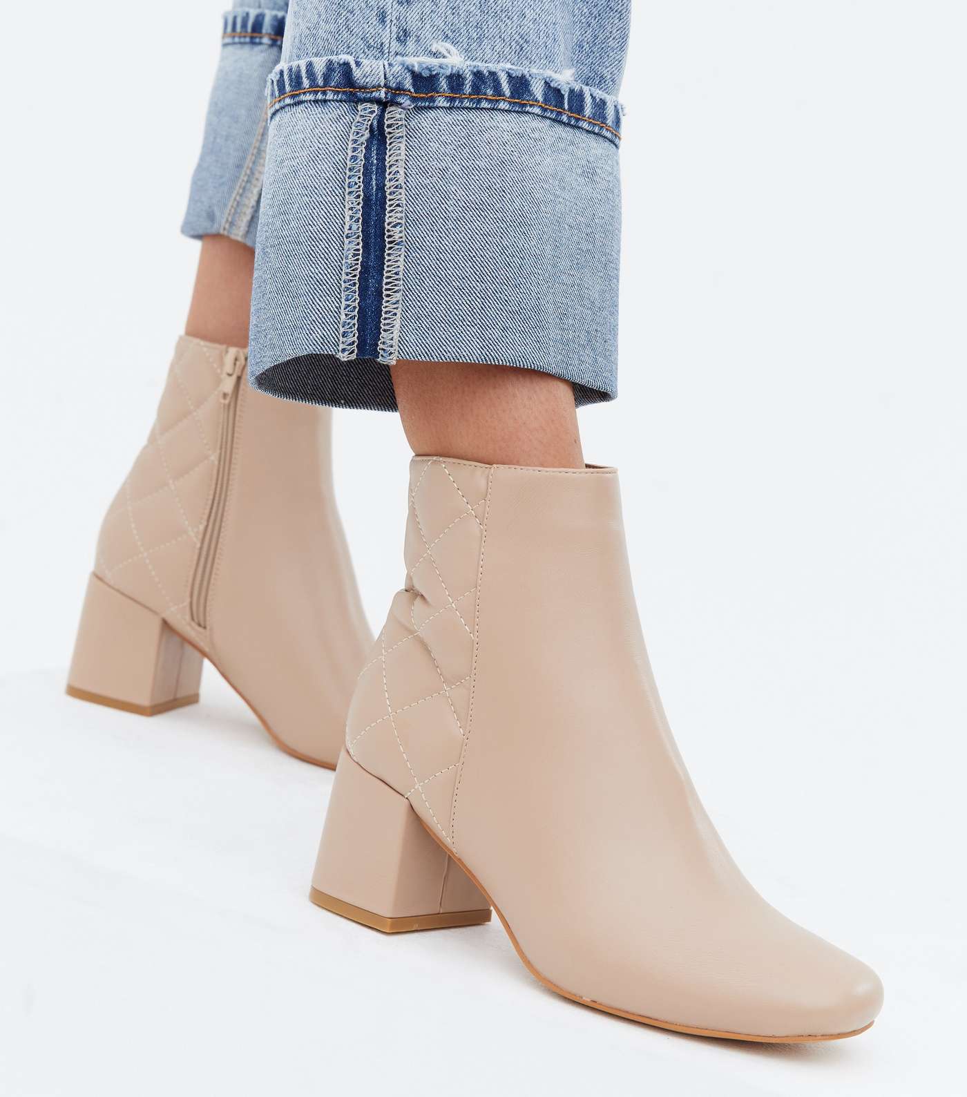 Camel Quilted Block Heel Ankle Boots Image 2
