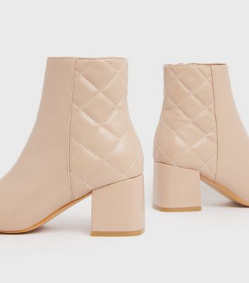 Camel Quilted Block Heel Ankle Boots New Look