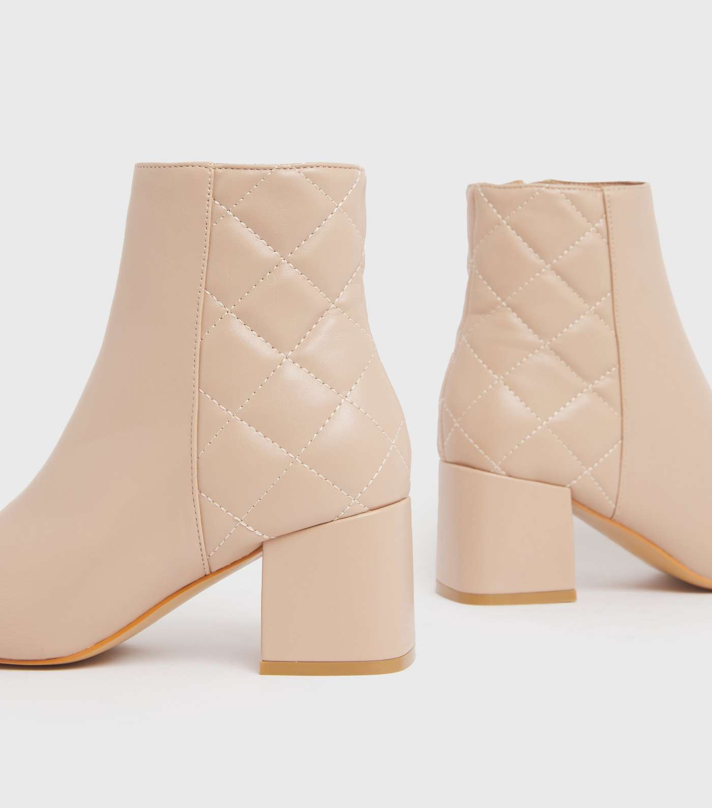 Camel Quilted Block Heel Ankle Boots Image 4