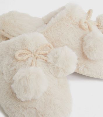 shop for Off White Faux Fur Pom Pom Mule Slippers New Look Vegan at Shopo