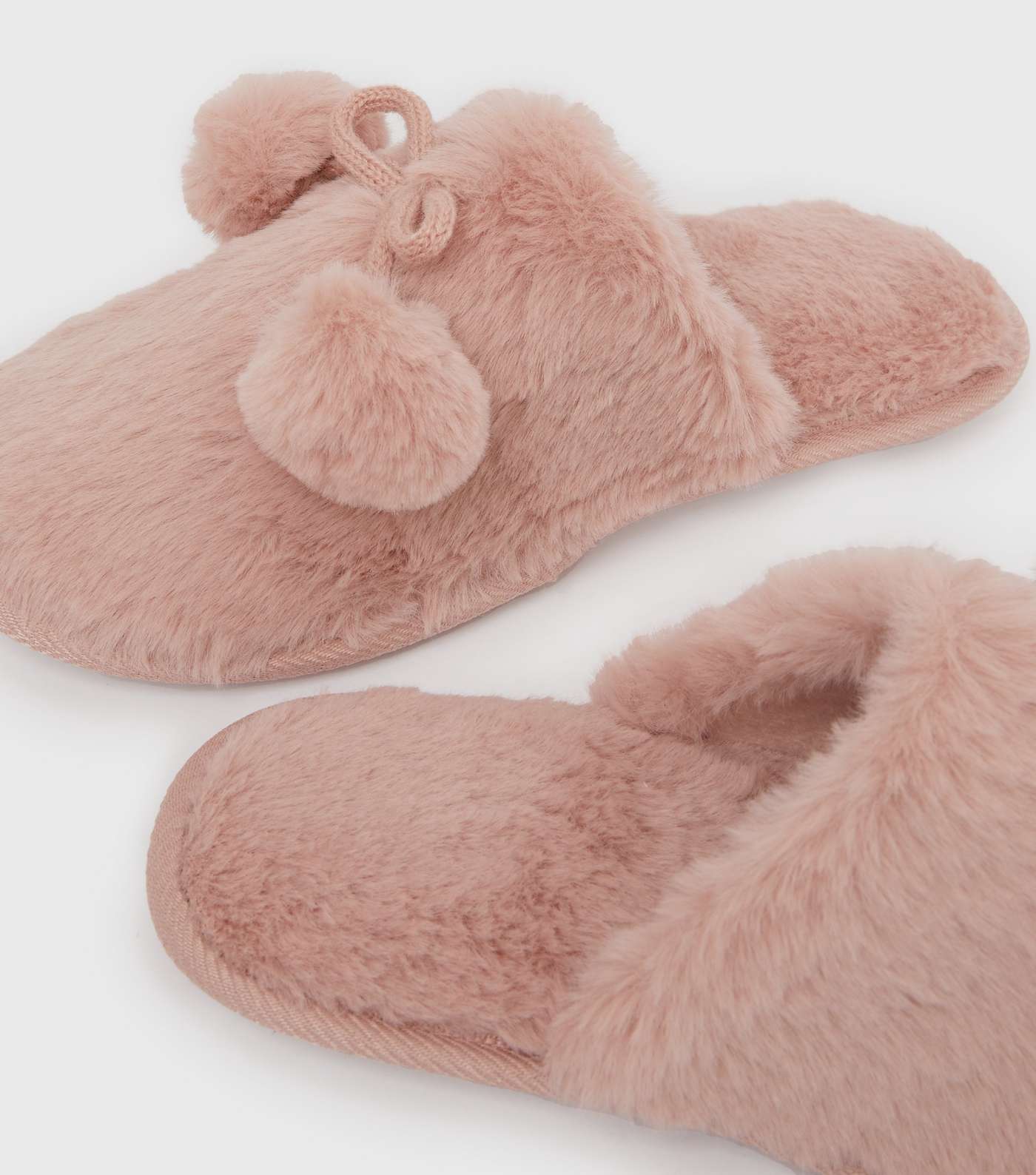 Pink Faux Fur Pom Pom Mule Slippers Image 3