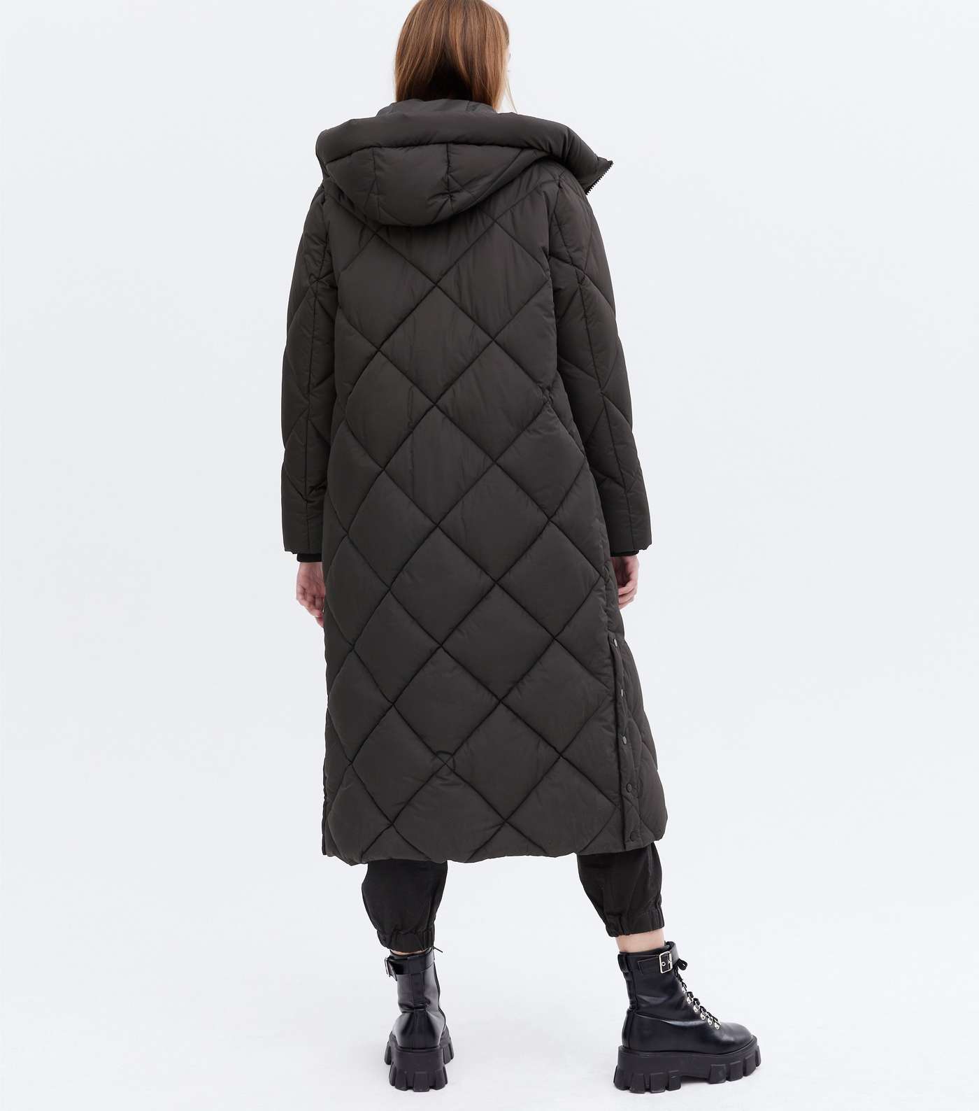 Black Quilted Long Puffer Coat Image 4
