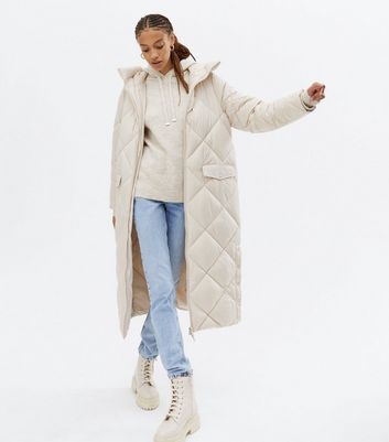 Stone Quilted Long Puffer Coat | New Look