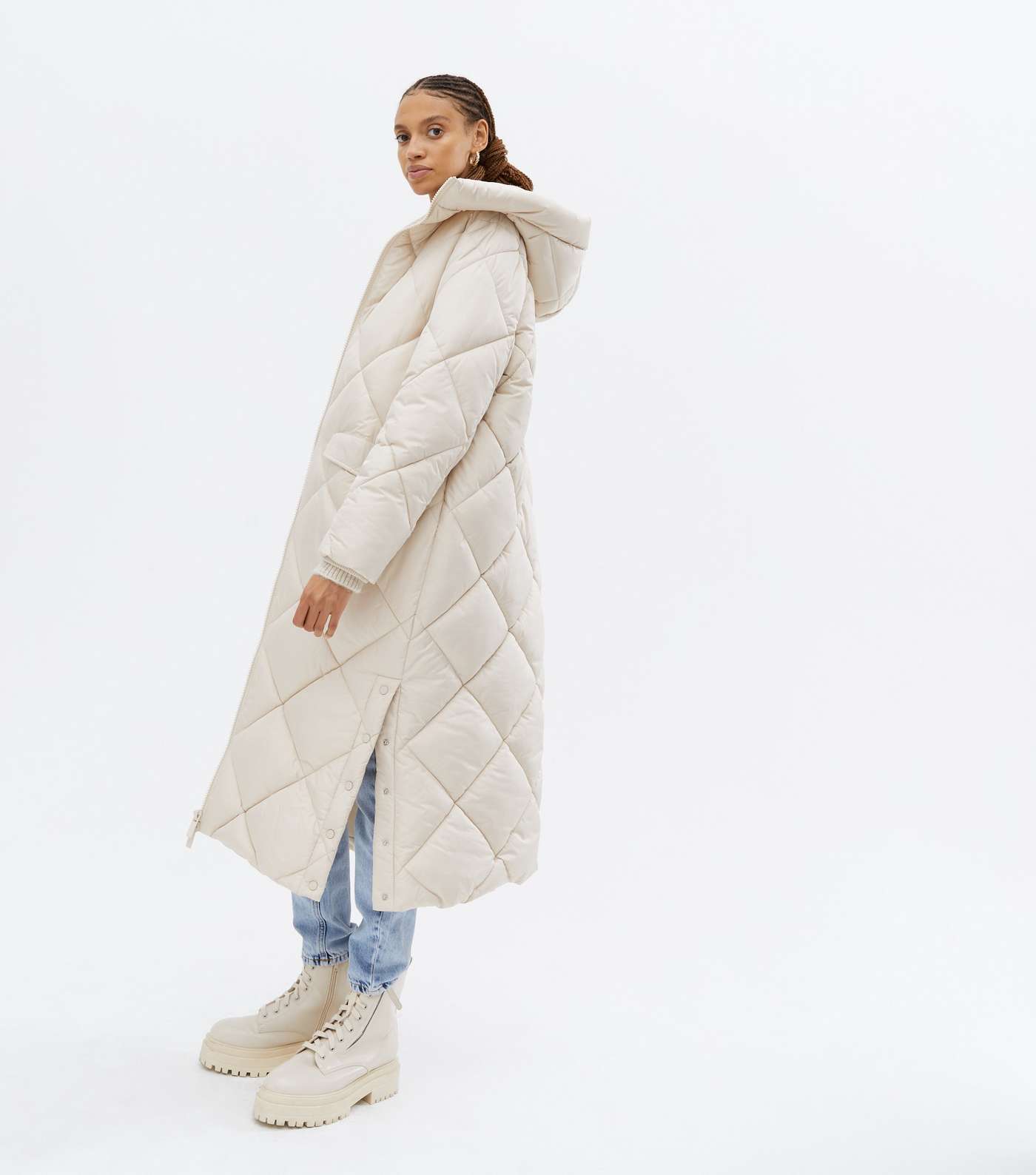 Stone Quilted Long Puffer Coat Image 2