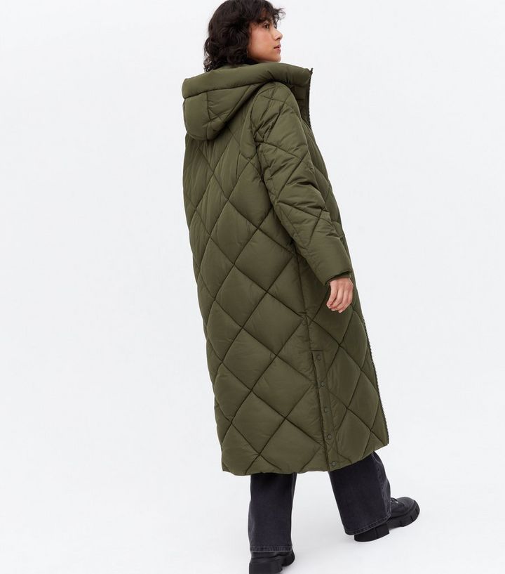Khaki Quilted Long Puffer Coat | New Look
