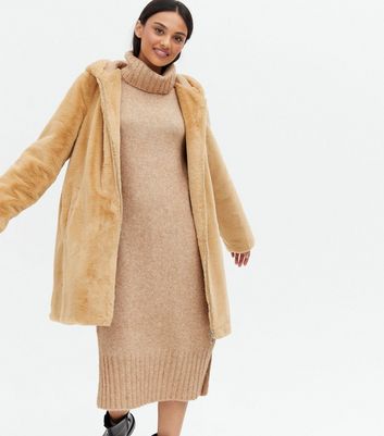 Click to view product details and reviews for Camel Faux Fur Zip Hooded Coat New Look.