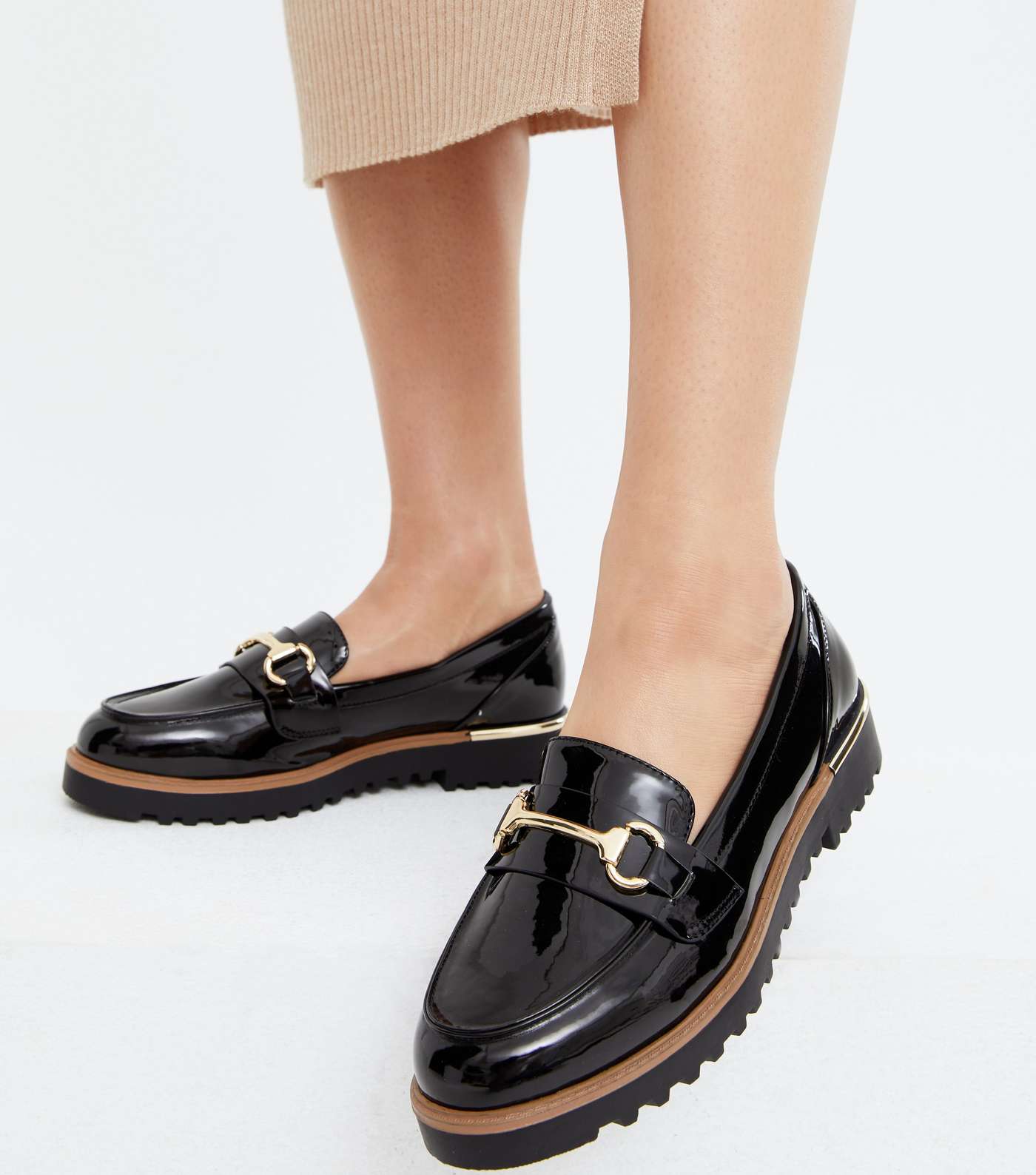Black Patent Metal Trim Chunky Loafers Image 2