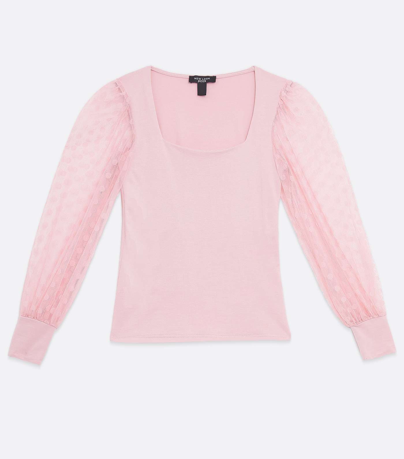 Petite Pale Pink Spot Mesh Puff Sleeve Square Neck Top Image 5