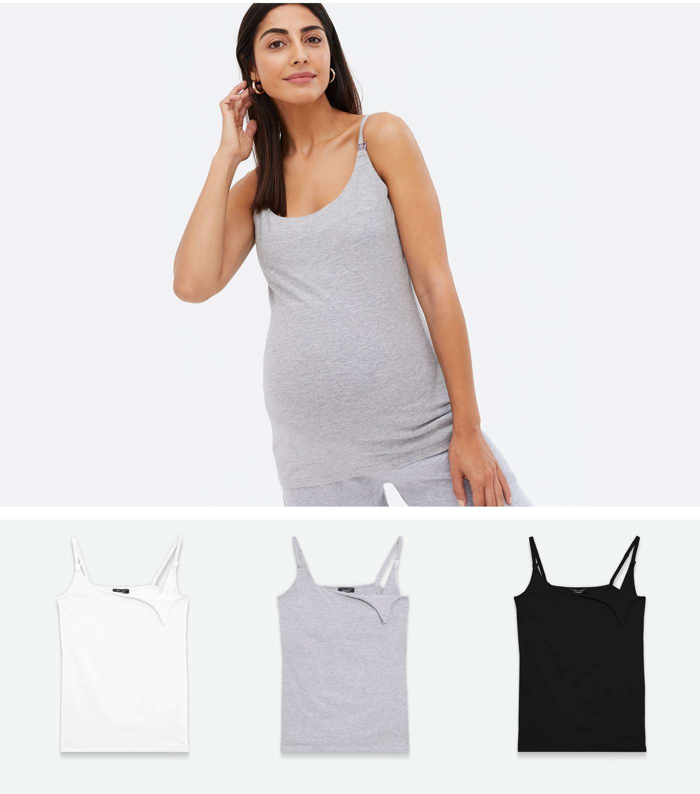 Maternity 3 Pack Black Grey and White Nursing Camis