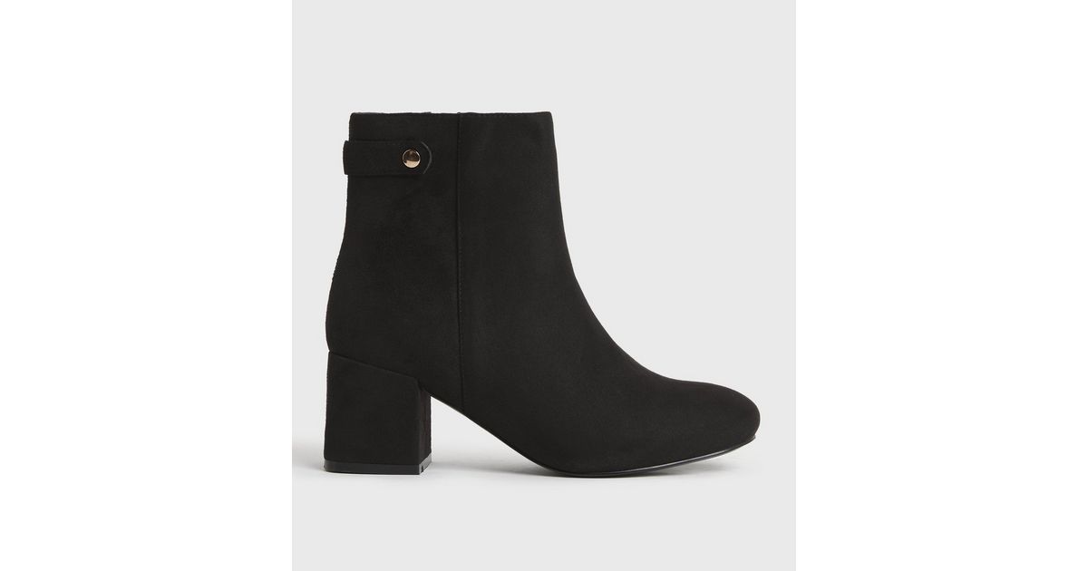 Wide Fit Black Suedette Stud Block Heel Ankle Boots | New Look