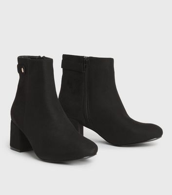 Wide Fit Black Suedette Stud Block Heel 