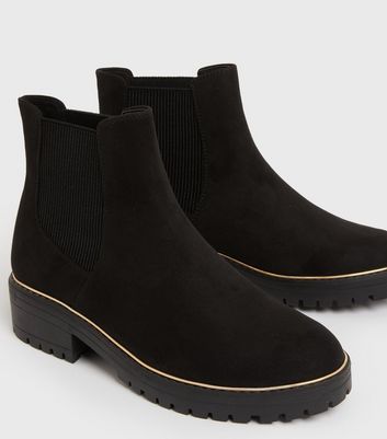 shop for Wide Fit Black Suedette Metal Trim Chunky Chelsea Boots New Look Vegan at Shopo