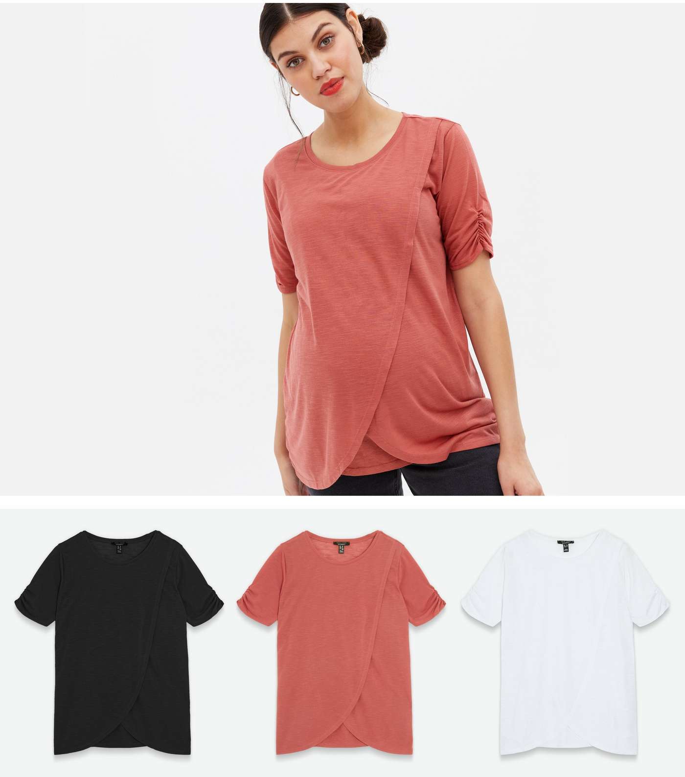 Maternity 3 Pack Rust Black and White Wrap Nursing T-Shirts