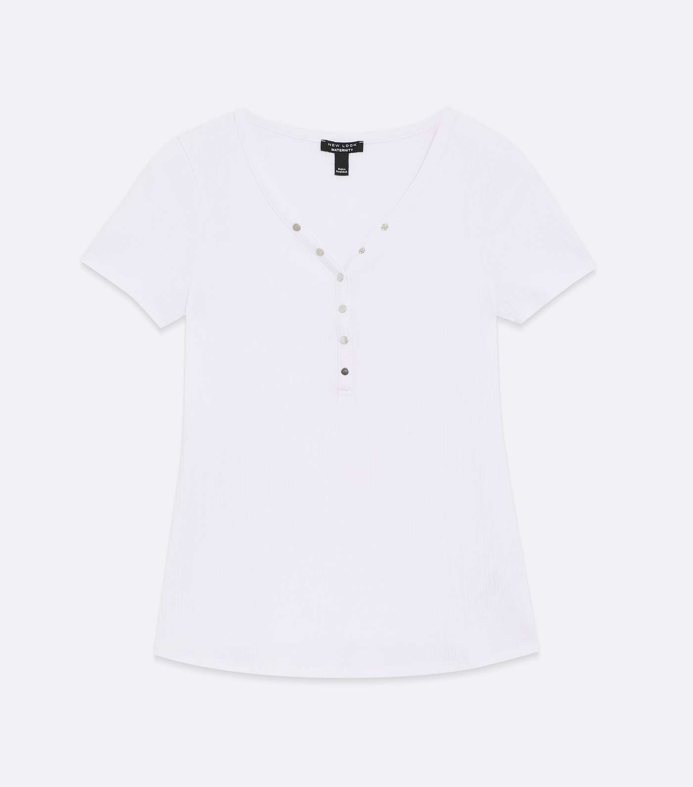 Maternity White Ribbed Popper Front T-Shirt Image 5