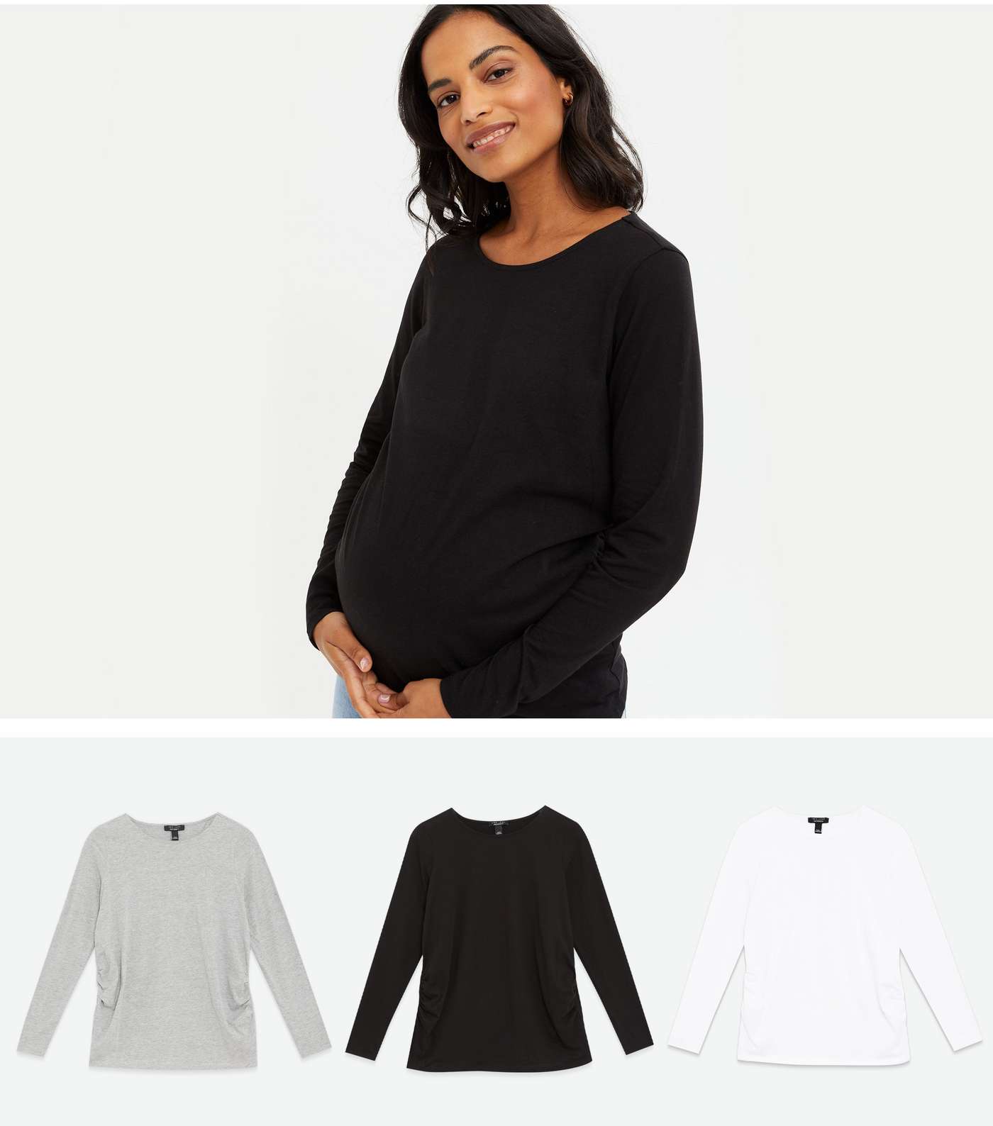 Maternity 3 Pack Black Grey and White Long Sleeve T-Shirts