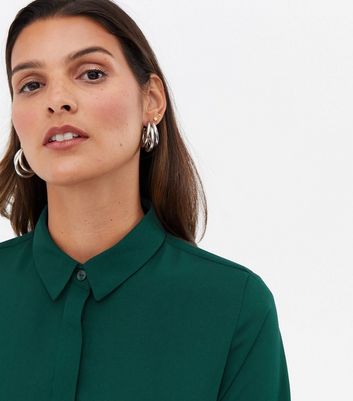 Dark Green Long Sleeve Collared Shirt 